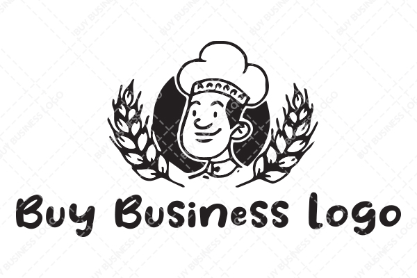 Circle Abstract within it Image of a Chef and Around it Grains of Wheat Logo